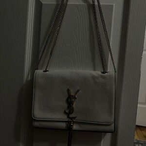 White leather Crossbody Bag with Gold Accents